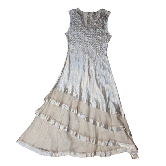 Komarov tiered charmeuse & chiffon dress in Champagne Size S - Picture 4 of 11